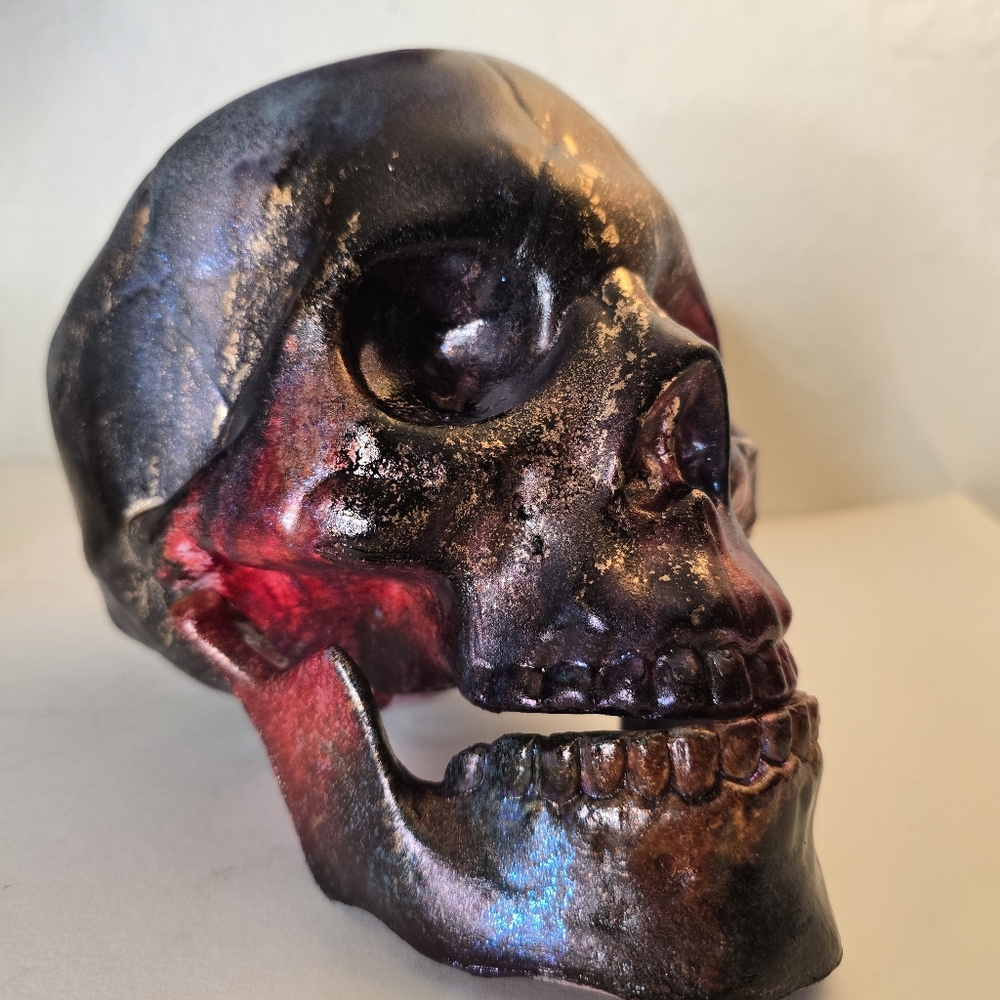 HANDCRAFTED Upcycled Plastic Skull Head HANDPAINTED Tabletop Art Decor Halloween - Picture 9 of 17